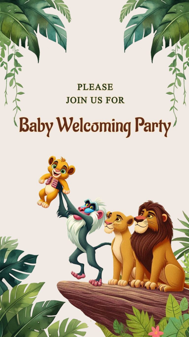 Jungle Themed Baby Welcome Party Video with Lion Cub Cartoon Illustration