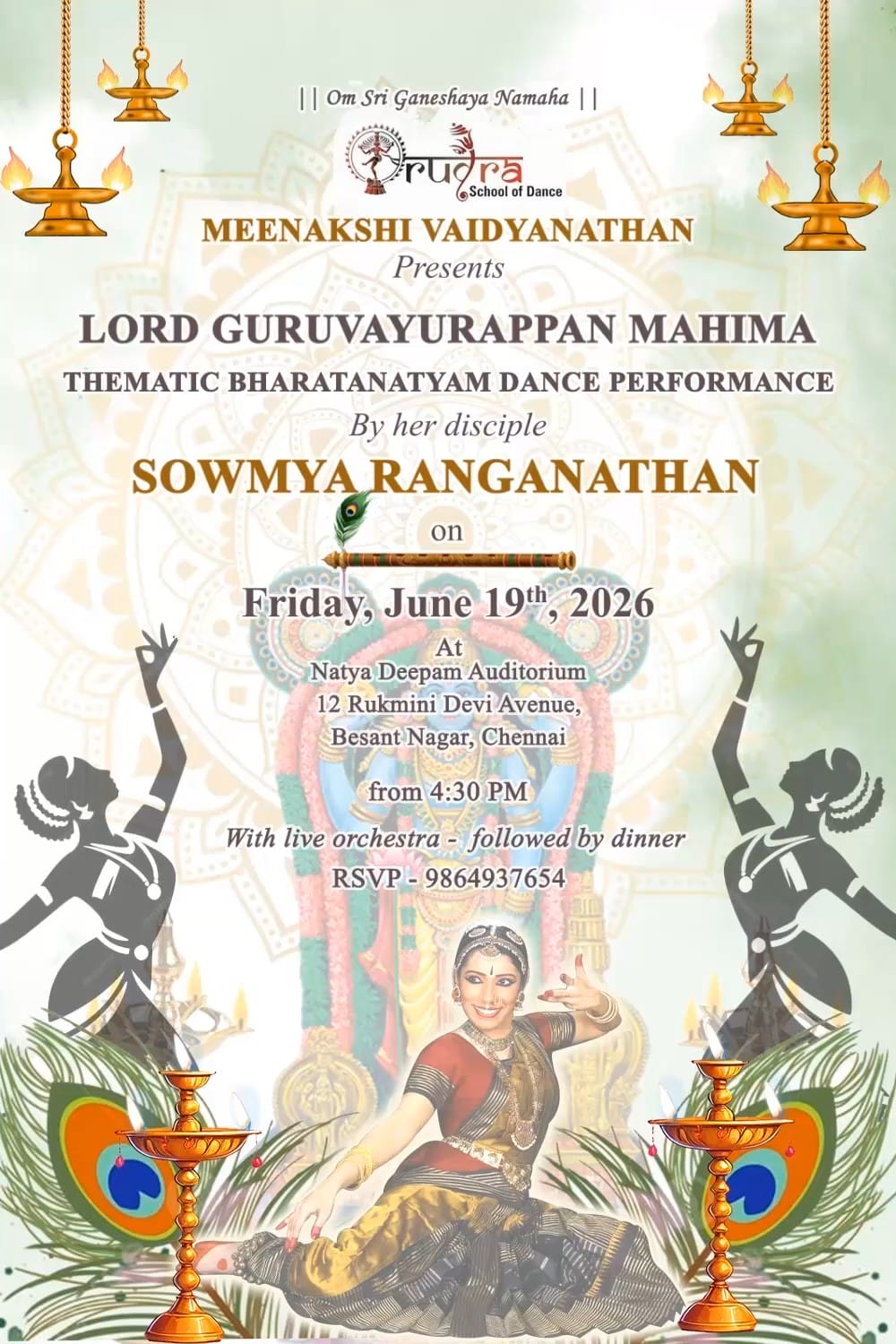 Lord Guruvayurappan Thematic Bharatanatyam Dance Performance Video with Peacock Feathers and Lamps