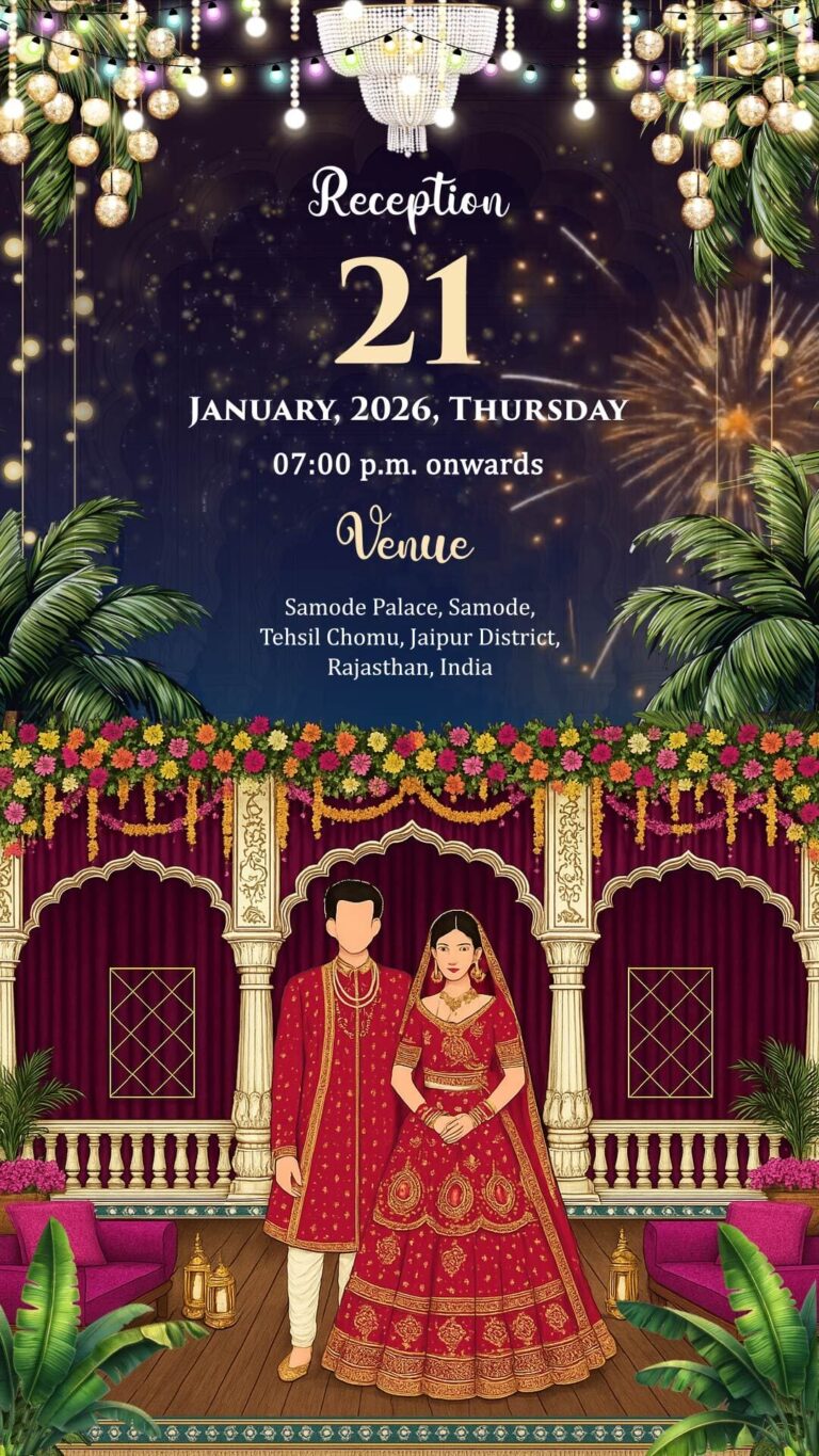 Motion Art Rajasthani Wedding Invitation Video with Caricature Theme, Load Ganesha idol and Haldi, Mehendi, Mayra, Sangeet, Phere, Reception