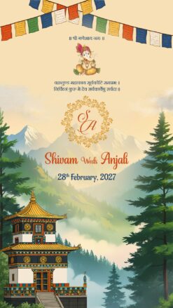 Pahadi Wedding Invitation Video with Mountain Backdrop, Monastery and Nachde Ne Saare, Ubtan Utsav, Shagna Di Shaam, Dham