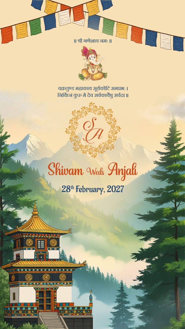 Pahadi Wedding Invitation Video with Mountain Backdrop, Monastery and Nachde Ne Saare, Ubtan Utsav, Shagna Di Shaam, Dham