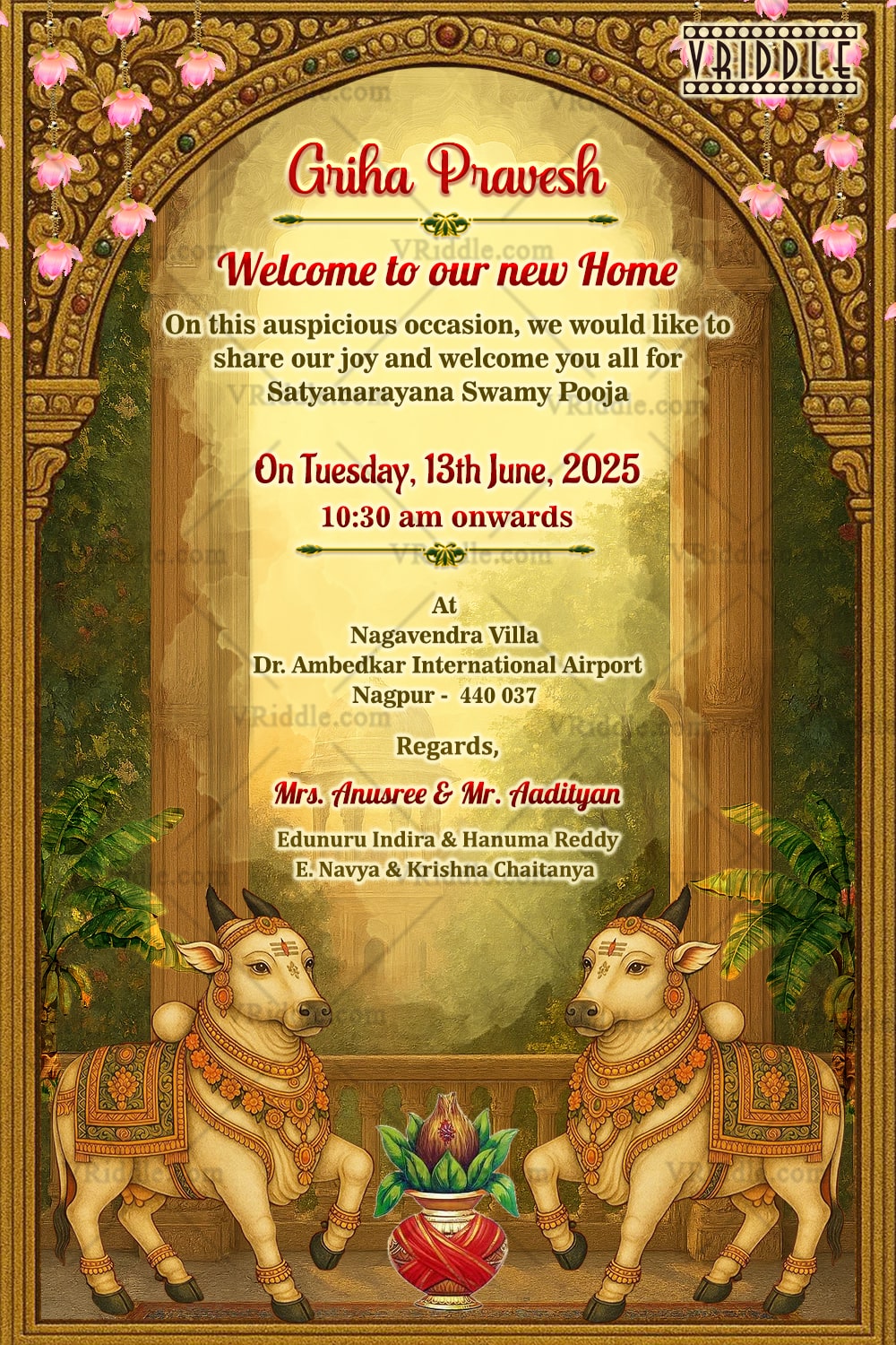 Pichwai Inspired Griha Pravesh Card A Homely Welcome in Artistic Indian Tradition