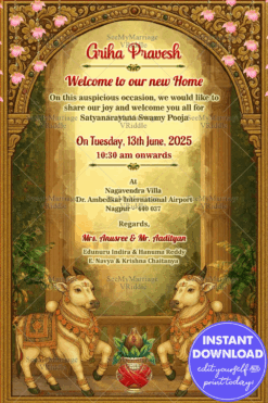 Pichwai Inspired Griha Pravesh Card A Homely Welcome in Artistic Indian Tradition