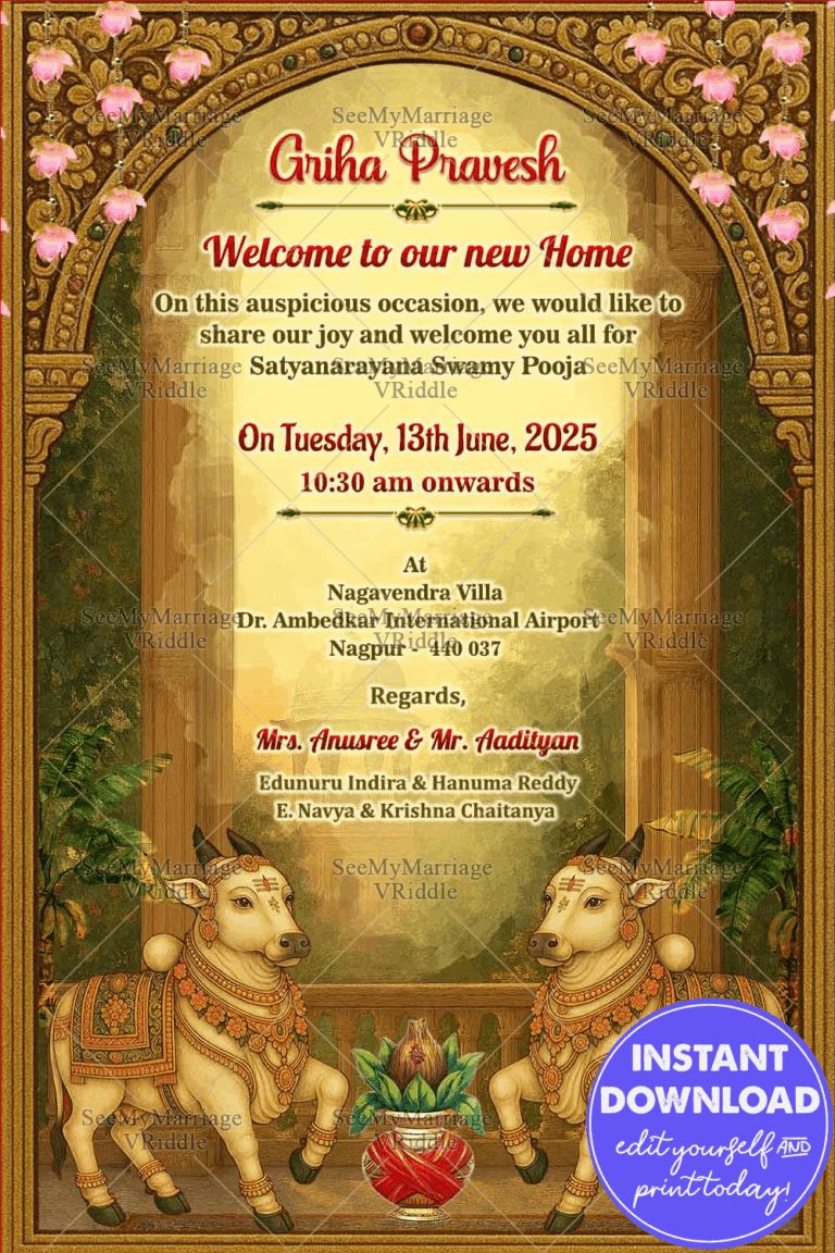 Pichwai Inspired Griha Pravesh Card A Homely Welcome in Artistic Indian Tradition