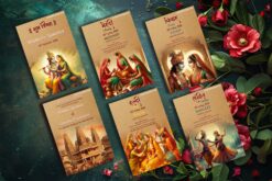 Radha Krishna Theme Wedding Invitation Set with Ritual Illustrations and Mehndi, Haldi, Sangeet, Vivah