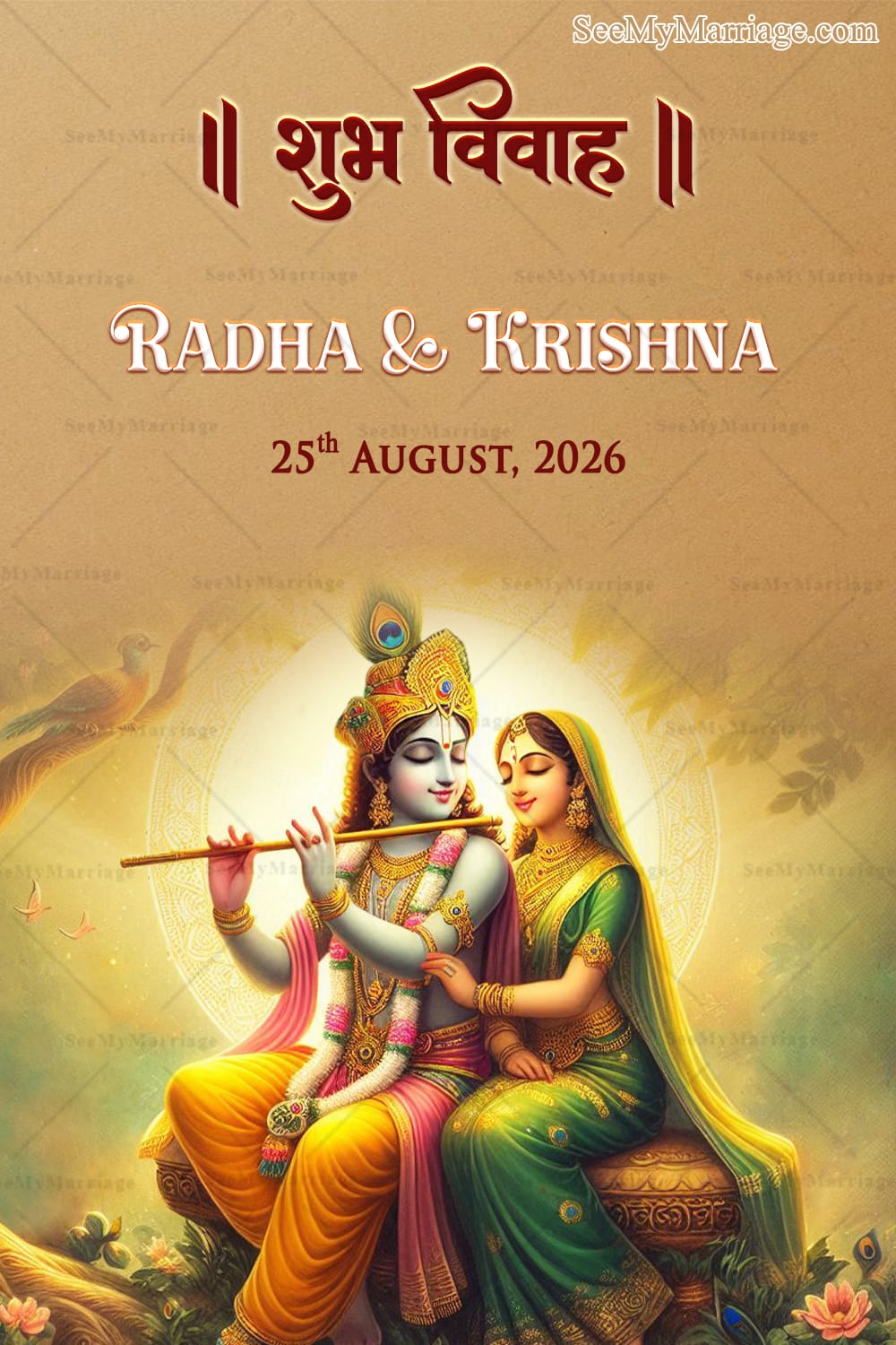 Radha Krishna Theme Wedding Invitation Set with Ritual Illustrations and Mehndi, Haldi, Sangeet, Vivah