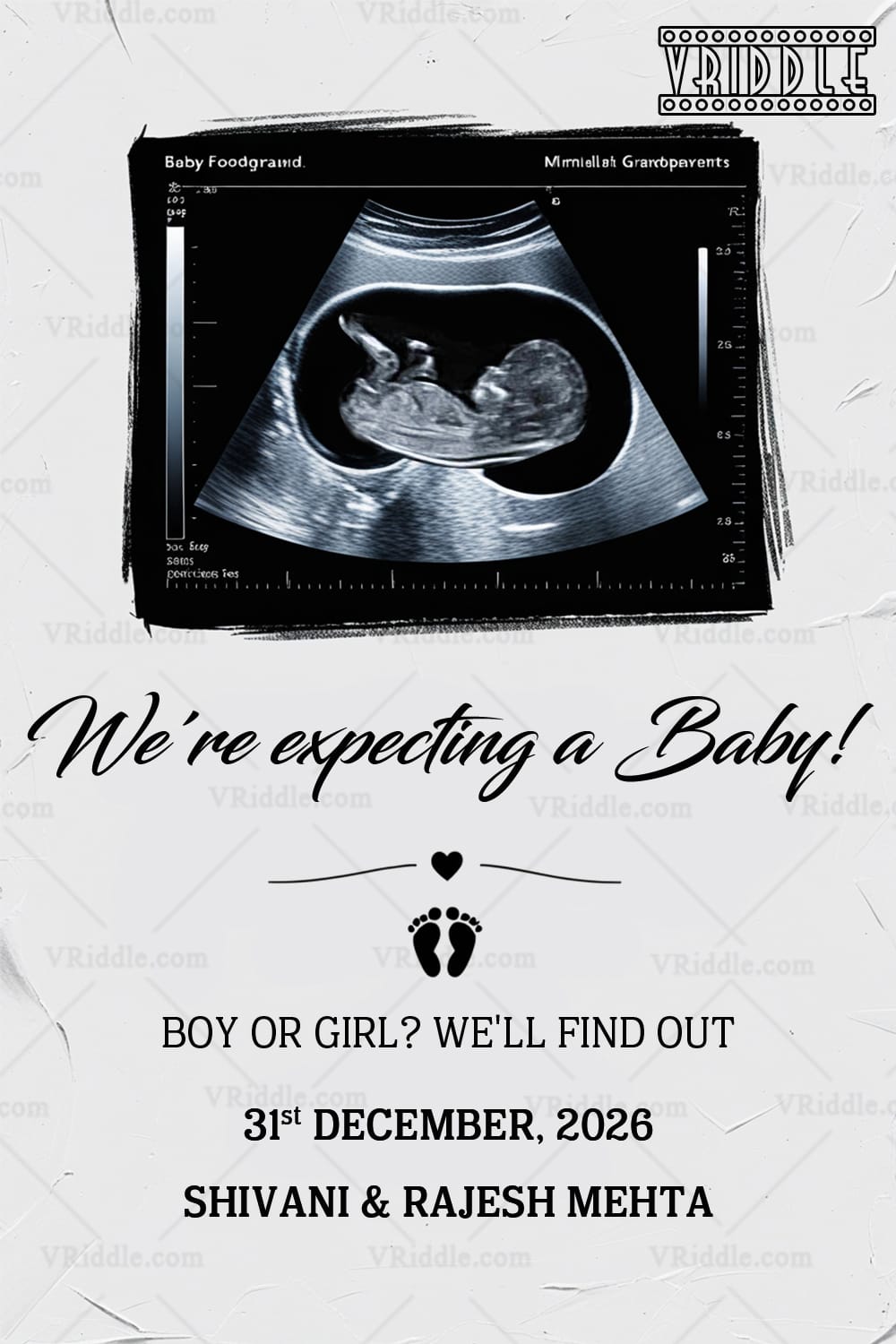 Sonogram Reveal Pregnancy Announcement with Elegant Black and White Design