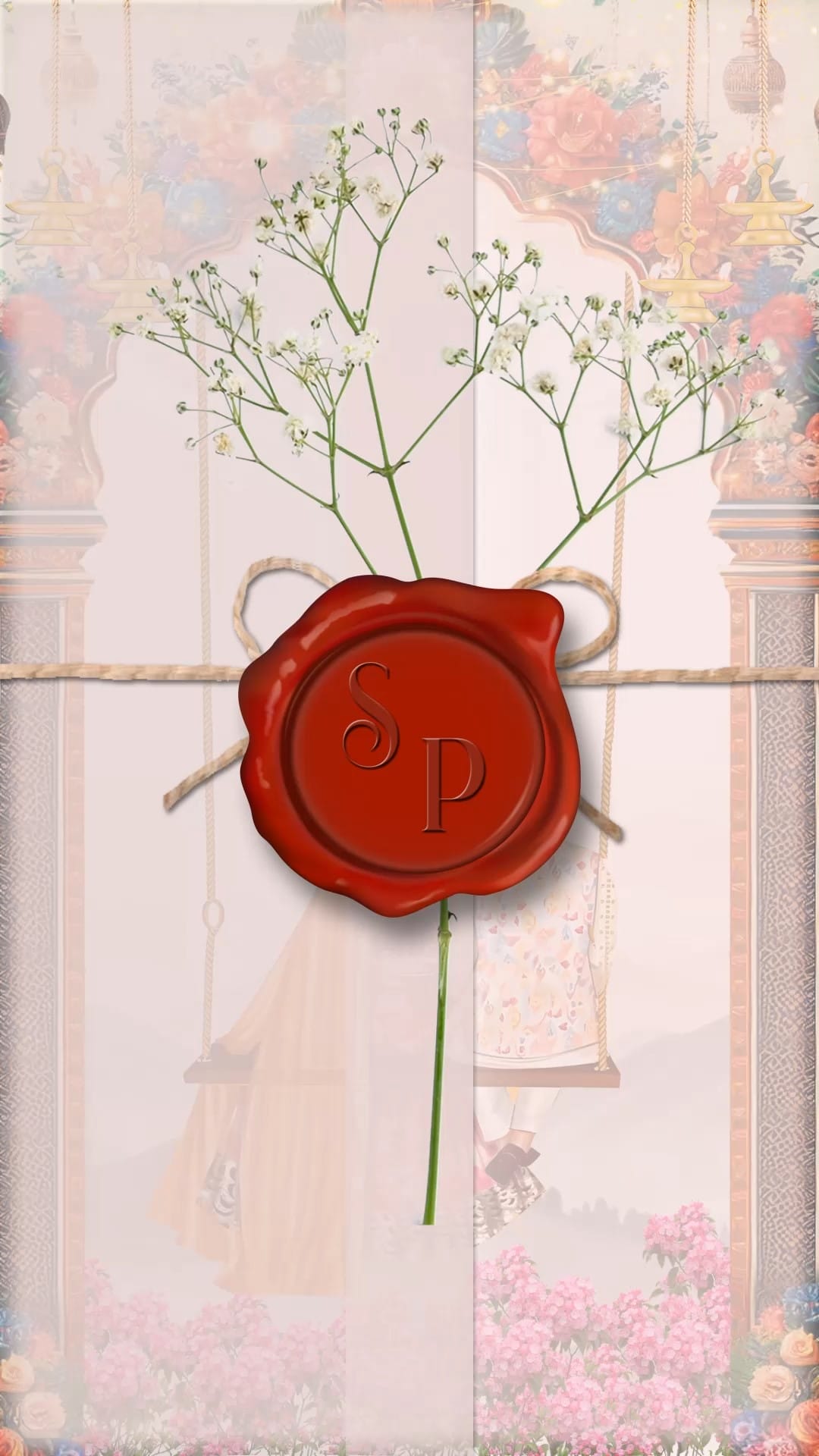 Swing and Pen Calligraphy Wedding Invitation Video with Couple Illustration and Ornate Arch