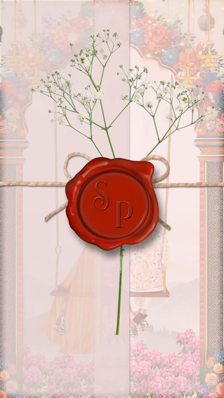 Swing and Pen Calligraphy Wedding Invitation Video with Couple Illustration and Ornate Arch