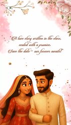Animated Couple Illustration Wedding Save the Date Video with Romantic Theme and Pink Pastel Accents