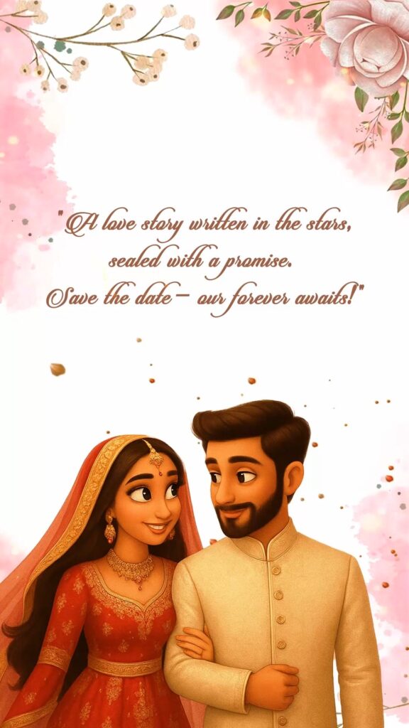 Animated Couple Illustration Wedding Save the Date Video with Romantic Theme and Pink Pastel Accents
