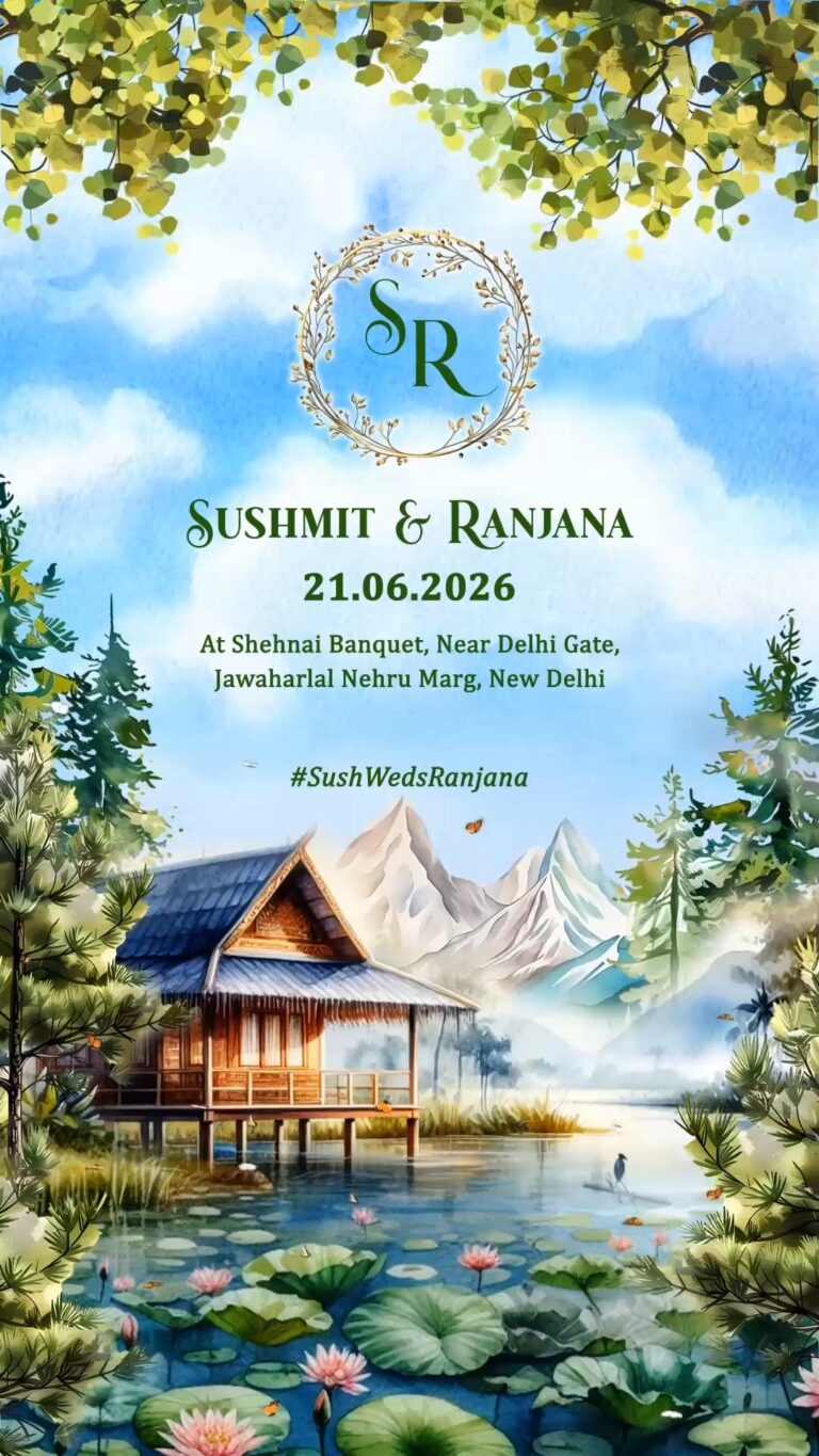 Mountain View Wedding Invitation Video with Lakeside and Lotus Flowers