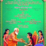 Green Theme Kannada Half Saree Ceremony Card with Sage Blessing Illustration and Floral Border