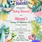 Dino Hatch Theme Baby Shower Invitation with Tropical Leaves Design