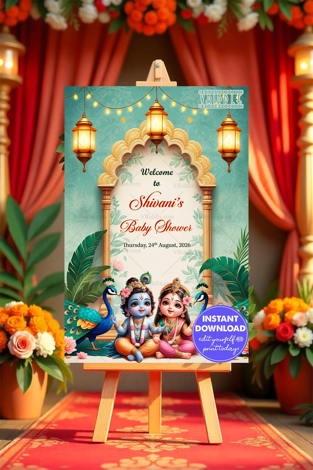 Krishna and Friends Theme Baby Shower Welcome Sign Board Mockup(1)