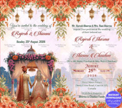 Luxurious North Indian Wedding Invitation Card with Romantic Scene of Bride and Groom From The Back