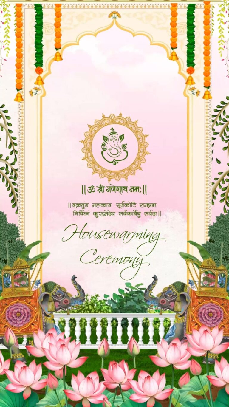 Motion Theme Housewarming Ceremony Video with Lotus, Elephants and Traditional Arch Design