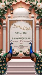 Peacock Theme Save the Date Invitation Video with Dome Arch, Lanterns and Floral Decor