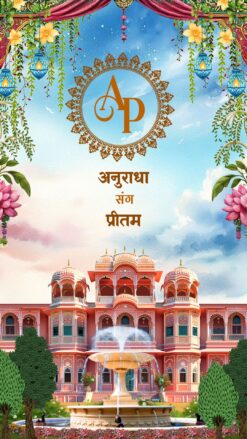 Royal Rajasthani Palace Minimal Hindi Wedding Invitation Video with Fountain, Haldi and Sangeet