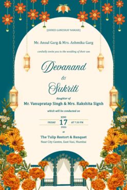 Vivaha Patrika The Essence of Indian Weddings Invitation Video with Hanging Lamps and Marigold Design