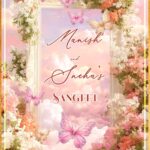 Pink and Peach Blossoms Sangeet Invitation Video with Butterfly, Pastel Clouds and Fantasy Garden Design
