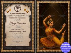 Mohiniyattam Arangetram Invitation Card with Add Photo, Dancer Illustration and Temple Motifs