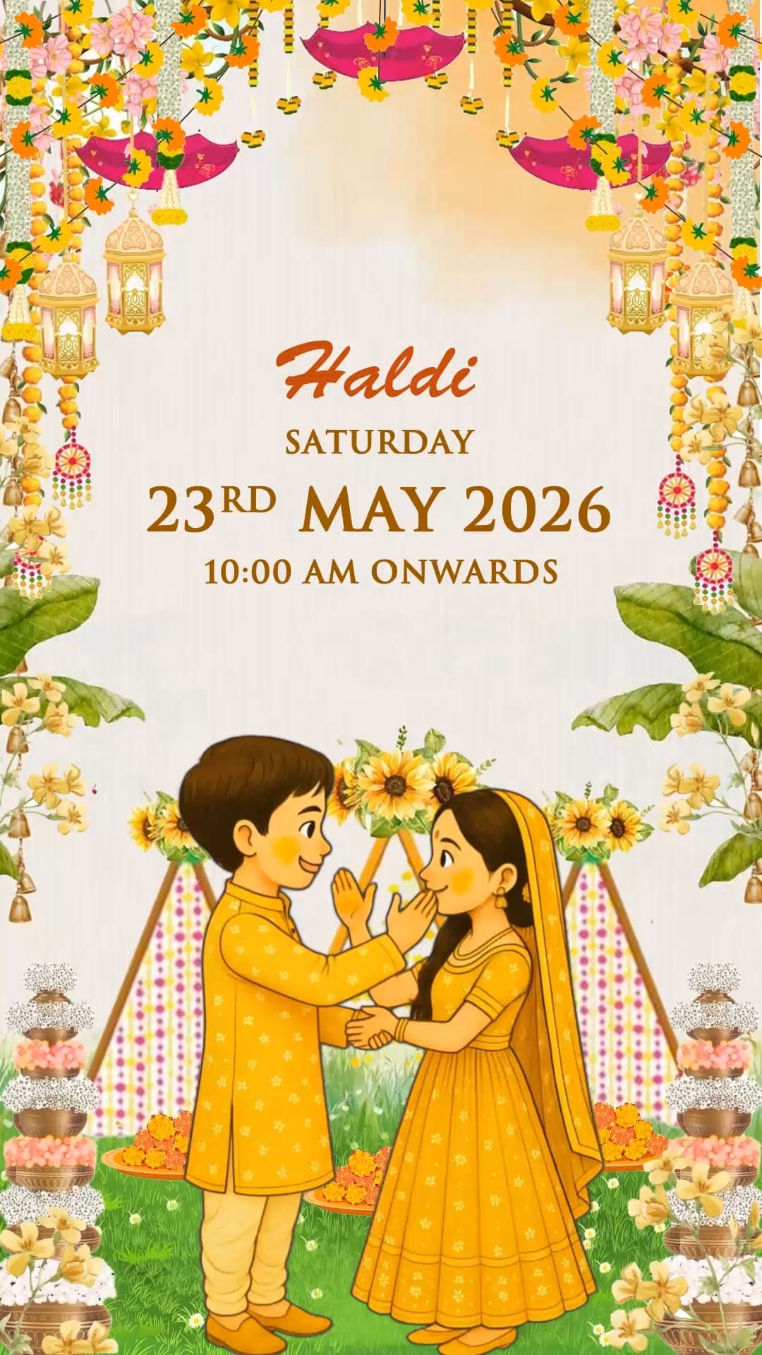 AI Animated Couple Theme Wedding Invitation Video with Save The Date, Haldi, Mehendi, Sangeet, Baraat, Varmala, Phera, Reception