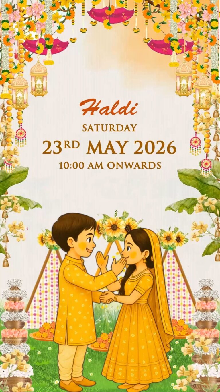 AI Animated Couple Theme Wedding Invitation Video with Save The Date, Haldi, Mehendi, Sangeet, Baraat, Varmala, Phera, Reception