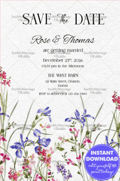 Dreamy Meadow Wildflowers Save The Date with Elegant Topography
