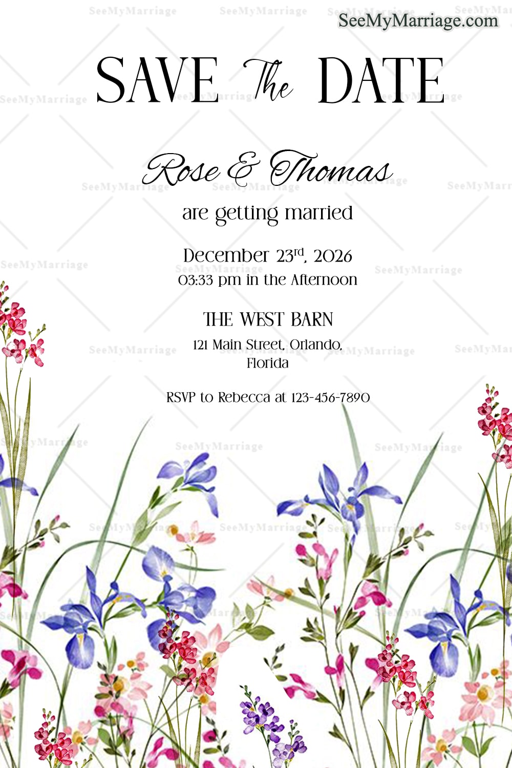 Dreamy Meadow Wildflowers Save The Date with Elegant Topography