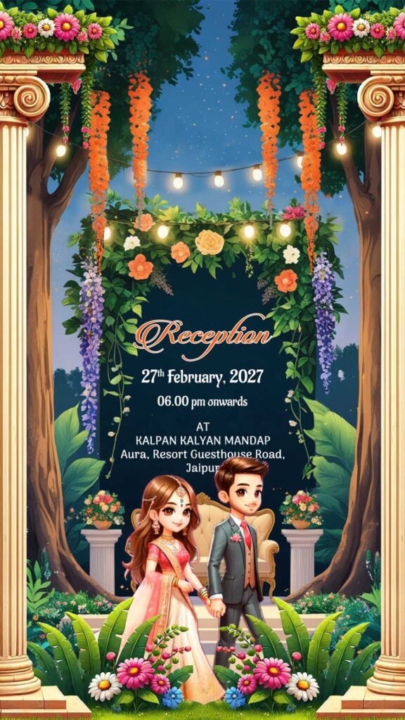 Forest Theme Wedding Invitation Video with Couple Walking, Rose Garland and Haldi, Sangeet, Reception, Save The Date
