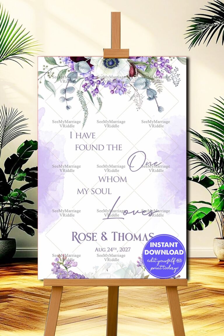 Lavender Welcome Sign Board for a Romantic Wedding Celebration In Watercolor Background