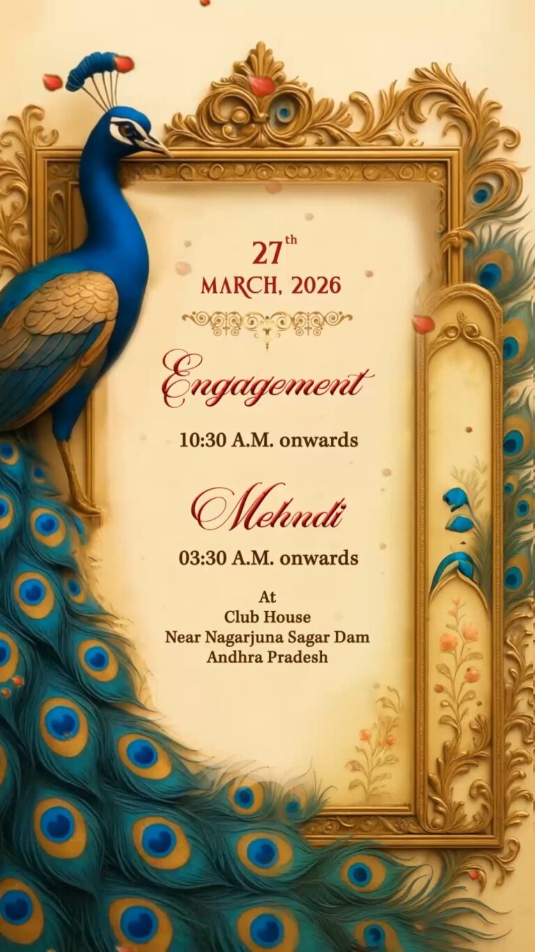 Peacock Feathers Wedding Invitation video with Engagement, Mehndi, Sangeet, Haldi, Reception, Save The Date