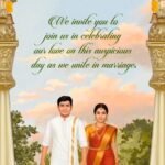 Walking Couple Brahmin Wedding Invitation video with South Indian Bride Groom Illustration and Peacock, Rabbit