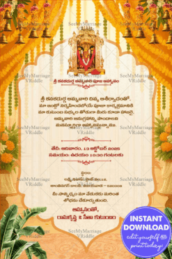 Golden Glow of Kanaka Durga Pooja with Marigold Drapes and Temple Grandeur In Cream Color Backdrop