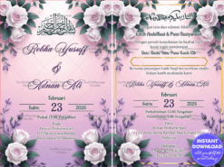 Lavender Theme Malay Muslim Wedding Invitation Card with Arabic Calligraphy and QR Code