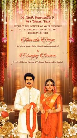 Mangalyam South Indian Wedding Invitation Video with Bride-Groom in Traditional Attire and Elegant Decor