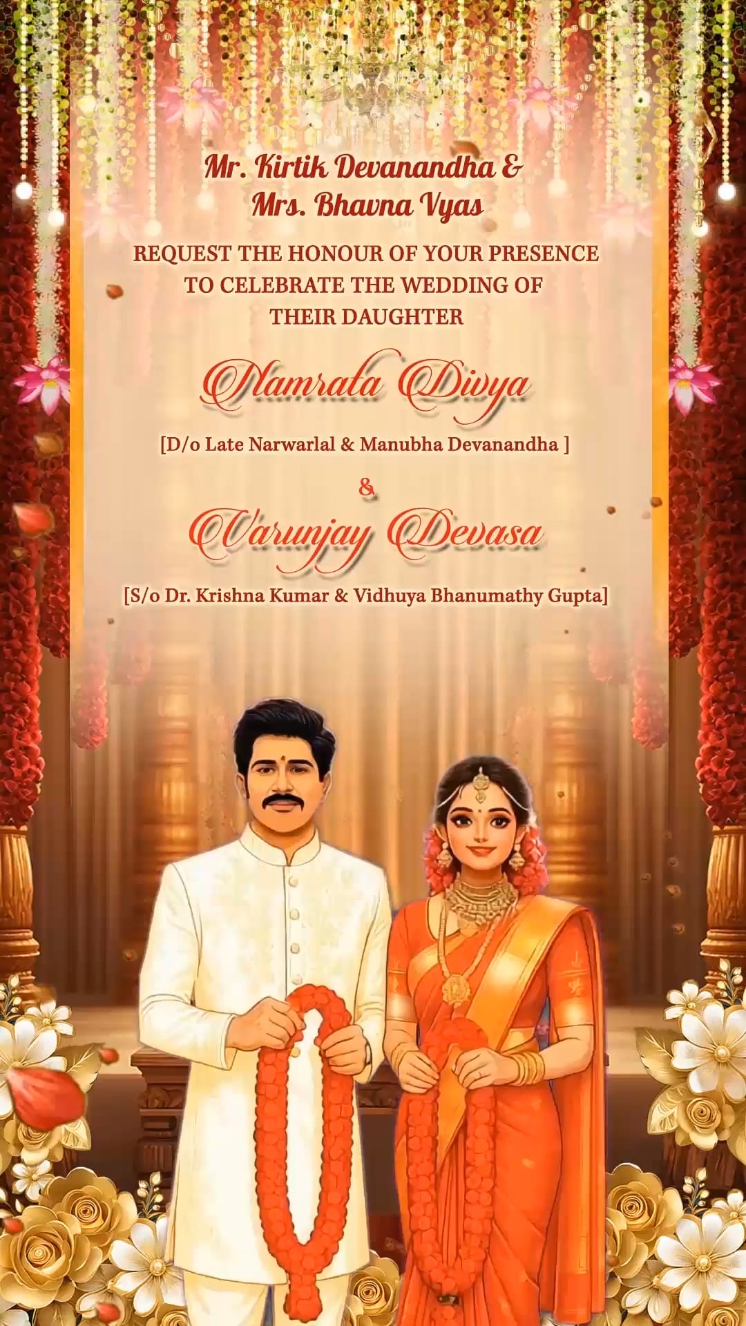 Mangalyam South Indian Wedding Invitation Video with Bride-Groom in Traditional Attire and Elegant Decor