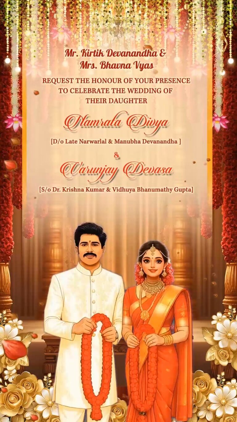 Mangalyam South Indian Wedding Invitation Video with Bride-Groom in Traditional Attire and Elegant Decor