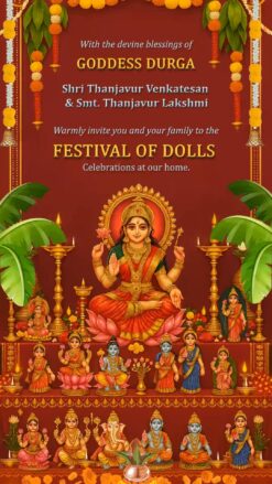 Navratri Golu Festival Invitation video with Goddess Durga and Colorful Koluvu Dolls Decorations