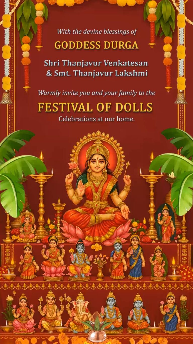 Navratri Golu Festival Invitation video with Goddess Durga and Colorful Koluvu Dolls Decorations