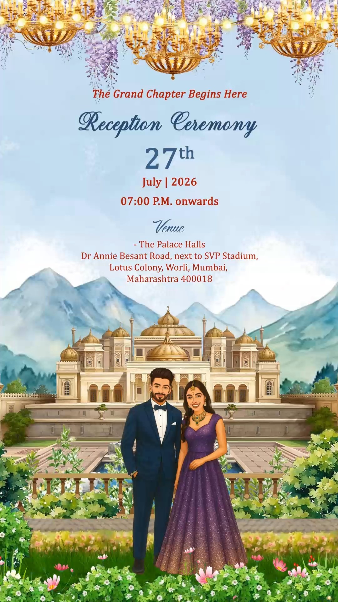 Panoramic Rotating Camera Motion Wedding Invitation Video Minimal Version With Couple Illustration and Reception