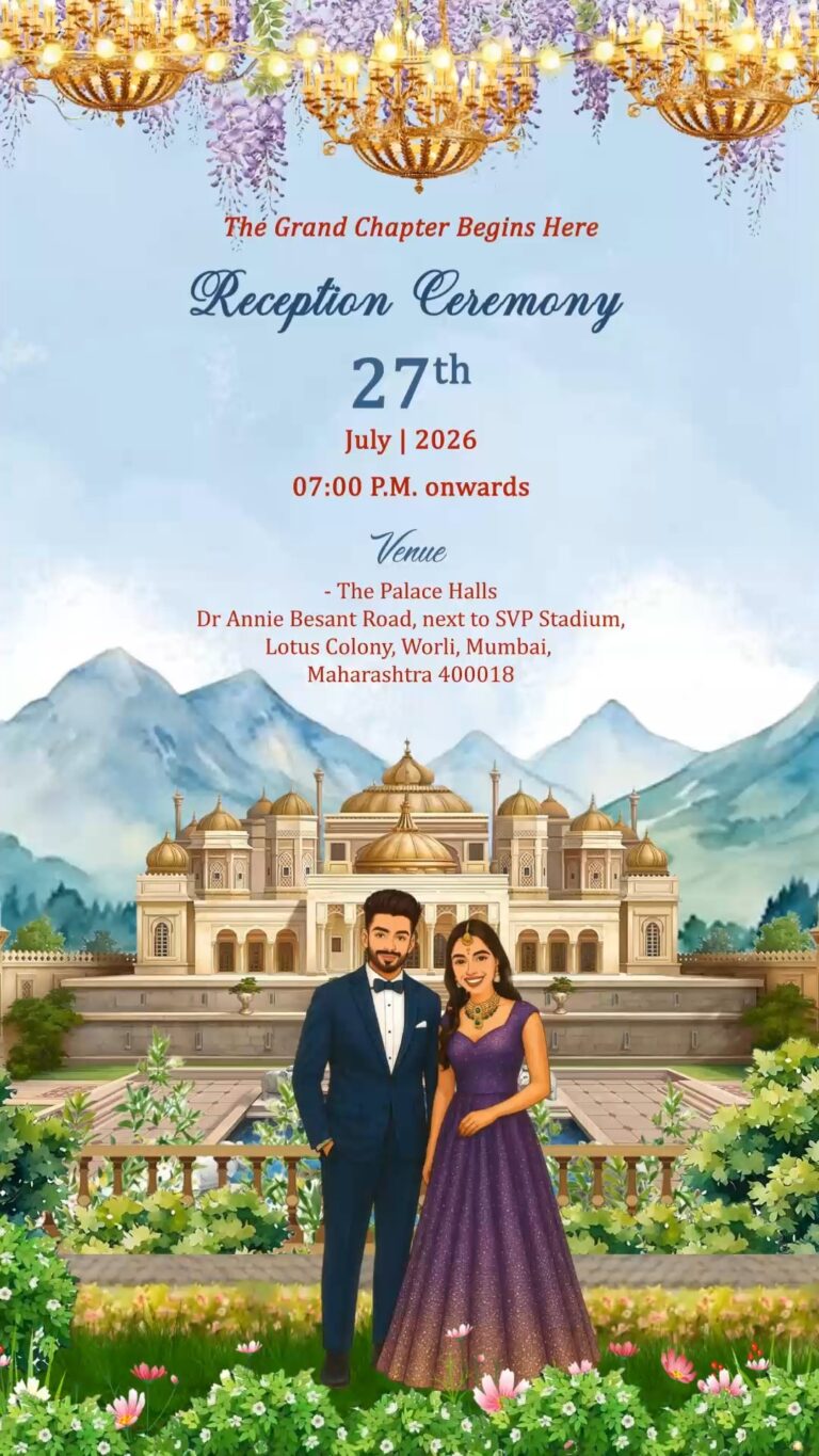 Panoramic Rotating Camera Motion Wedding Invitation Video Minimal Version With Couple Illustration and Reception
