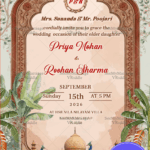 Regal Mughal Wedding Save the Date Invitation with Blossoming Vines, Peacocks and the Grandeur Taj Mahal