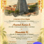 Sacred Temple Wedding Invitation with Majestic Gopuram, Traditional Garlands, and Divine Elegance