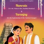 South Indian Couple Wedding Invitation Video with Temple Background, Floral Decor and Reception