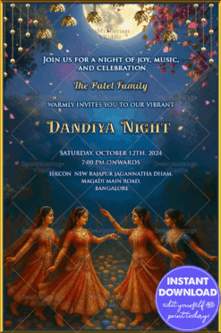 Moonlit Dandiya Invitation Card Navratri Night with Traditional Garba Girls Dance Vibes