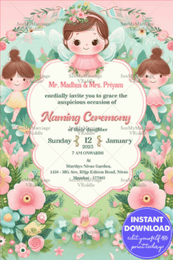 Fairy Tale Naming Ceremony Invitation with Enchanted Pastel Flowers Design