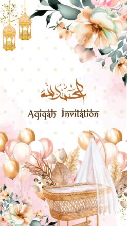 Wicker Cradle Aqiqah Invitation Video with Balloons, Florals and Lantern Accents