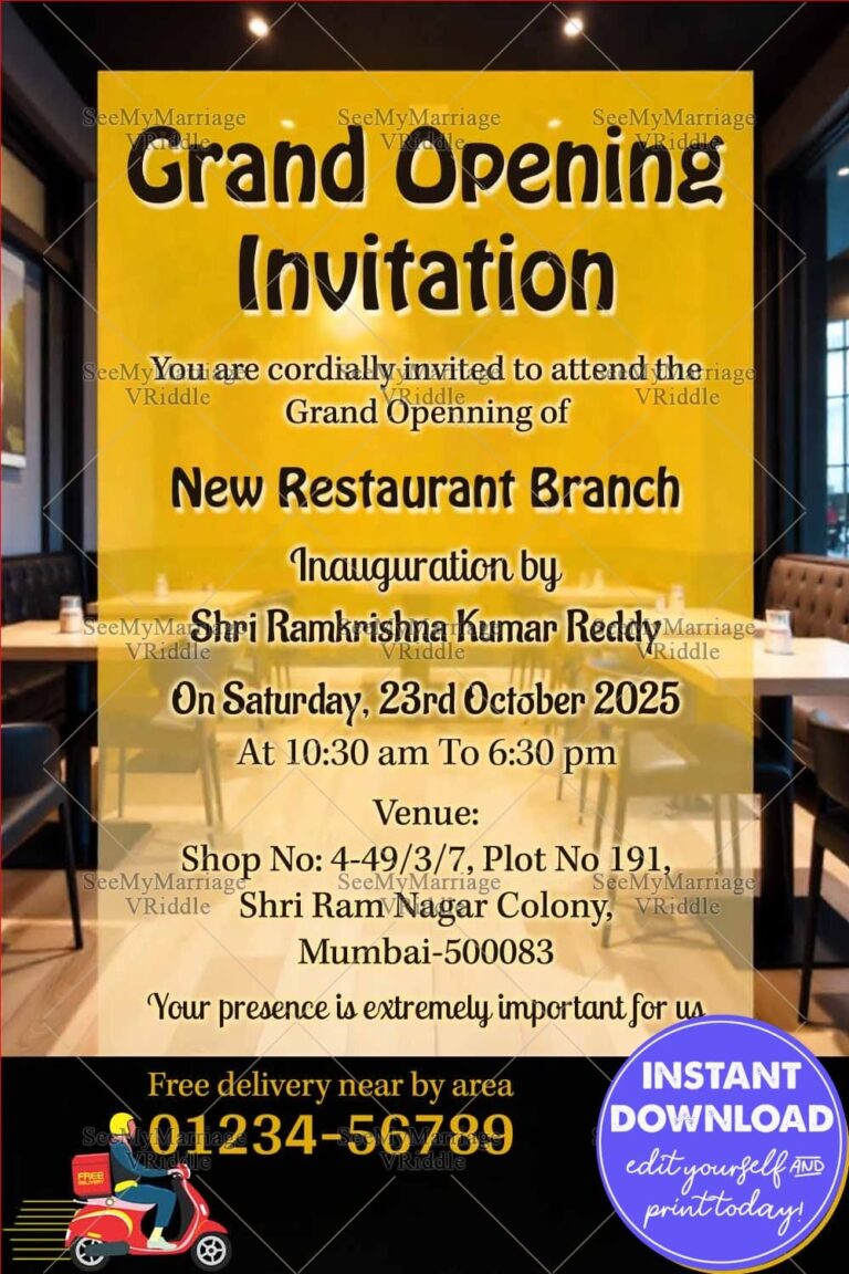 Modern and Professional Grand Opening Invitation Card for New Restaurant Branch with Dining Interior